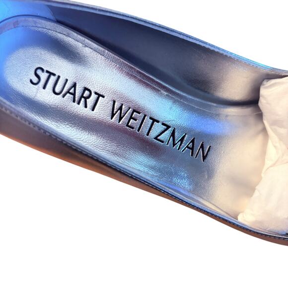 Stuart Weitzman Metallic Silver Pointed Toe Kitten Heel Pumps Designer Shoes 8.5 - Picture 10 of 12